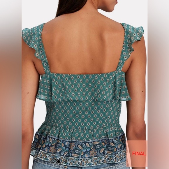 VERONICA BEARD Randa Paisley Ruffle Trim Peplum Top - Picture 2 of 9